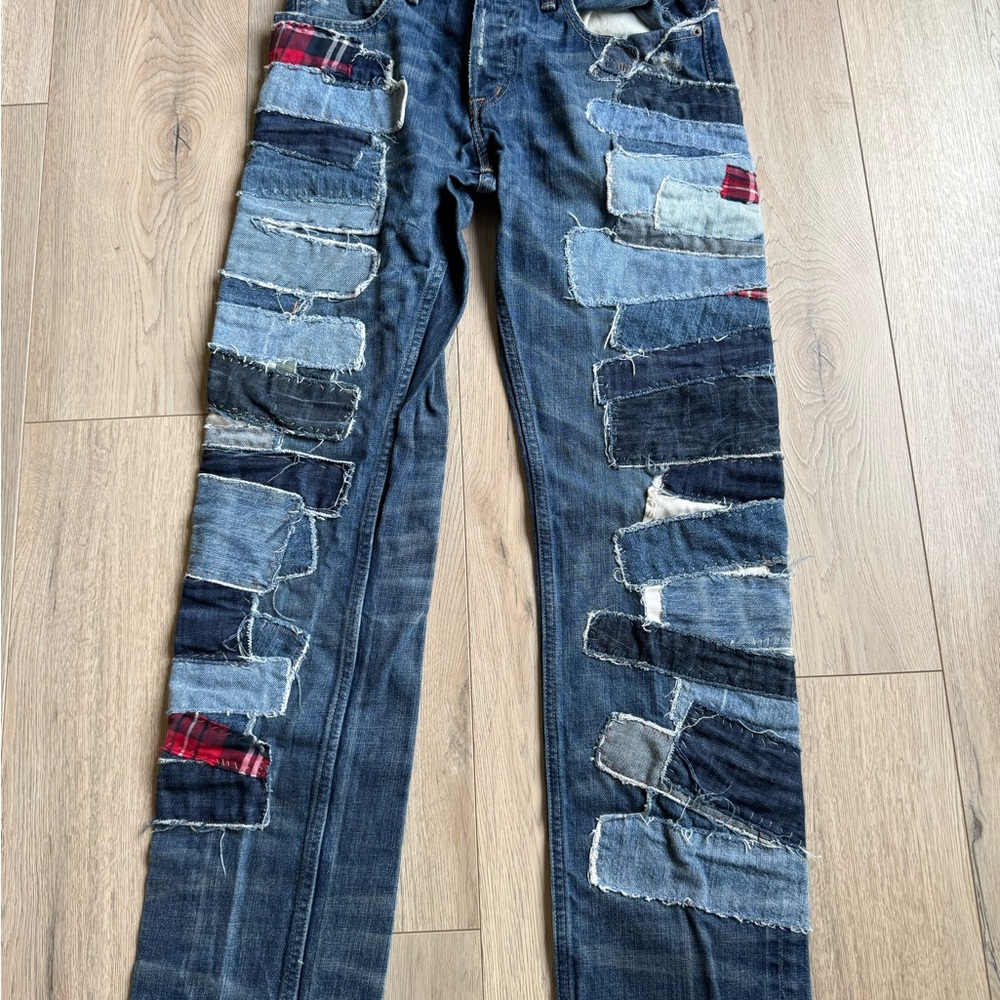 Ralph Lauren Denim Supply Patchwork Distress Repaired Jeans 31x32 Plaid RRL Styl